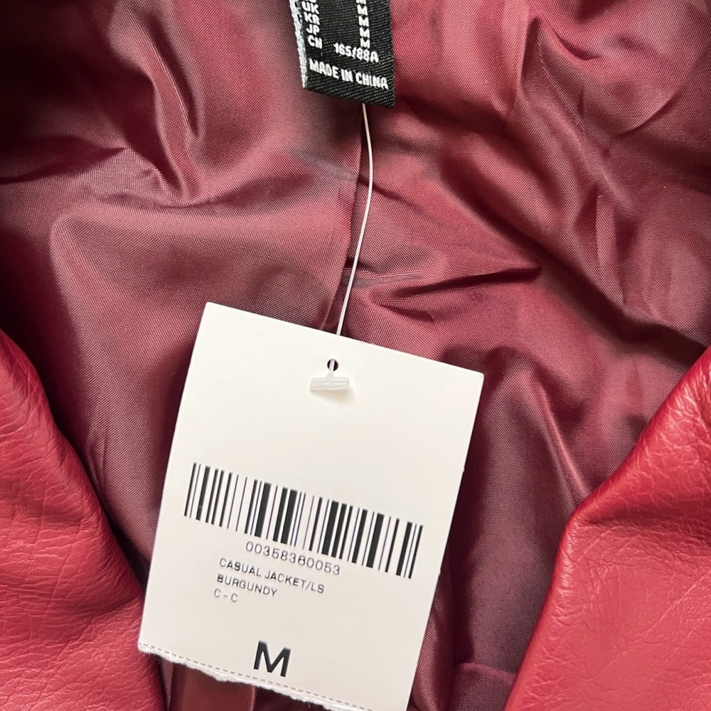Forever 21 Burgundy Faux Leather Moto Jacket Women’s Size M NWT - Picture 7 of 10